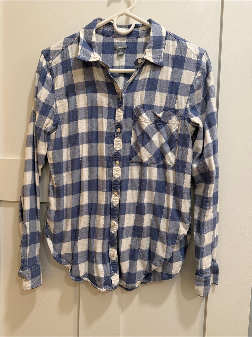 Blue and White Plaid Men’s Button-Up Shirt
